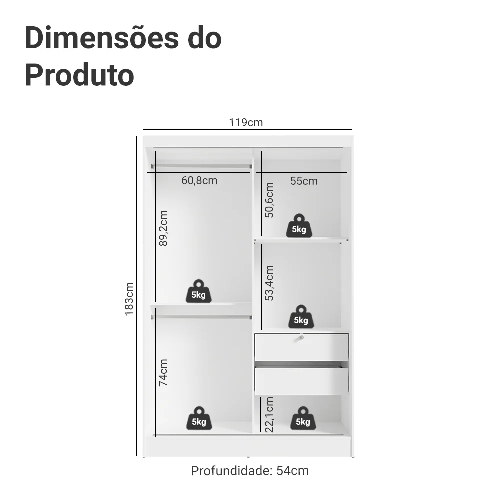 Quarto Infantil Completo Guarda Roupa 2 Portas 2 Gavetas com Espelho e Cômoda Madesa - Image 3