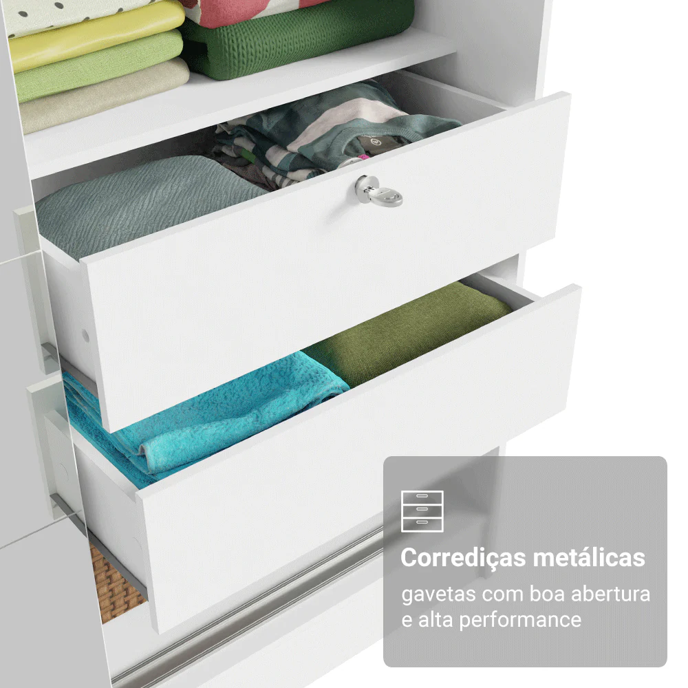 Quarto Infantil Completo Guarda Roupa 2 Portas 2 Gavetas com Espelho e Cômoda Madesa - Image 6