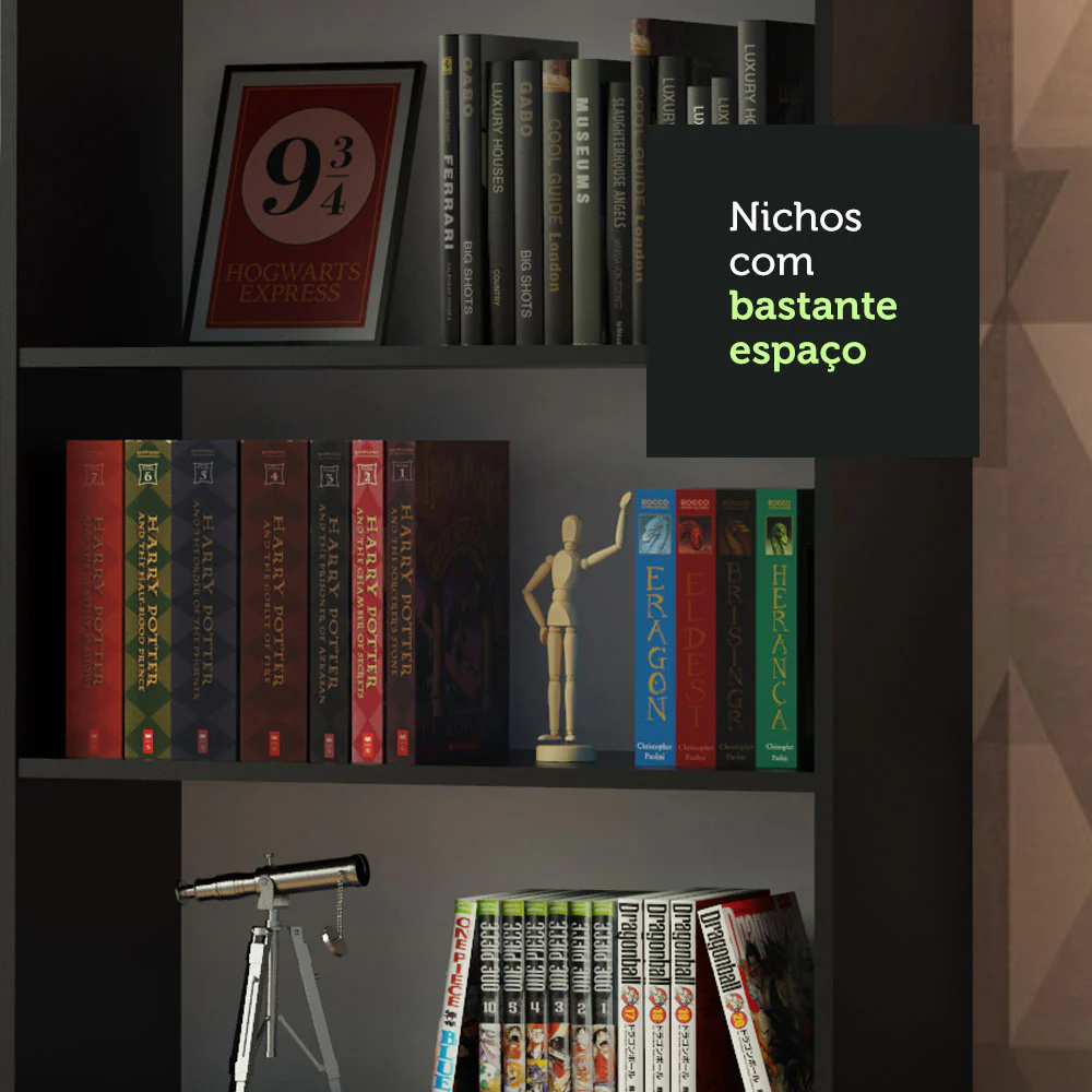Kit Madesa com 2 Estantes Livreiro 6908 Preto - Image 5