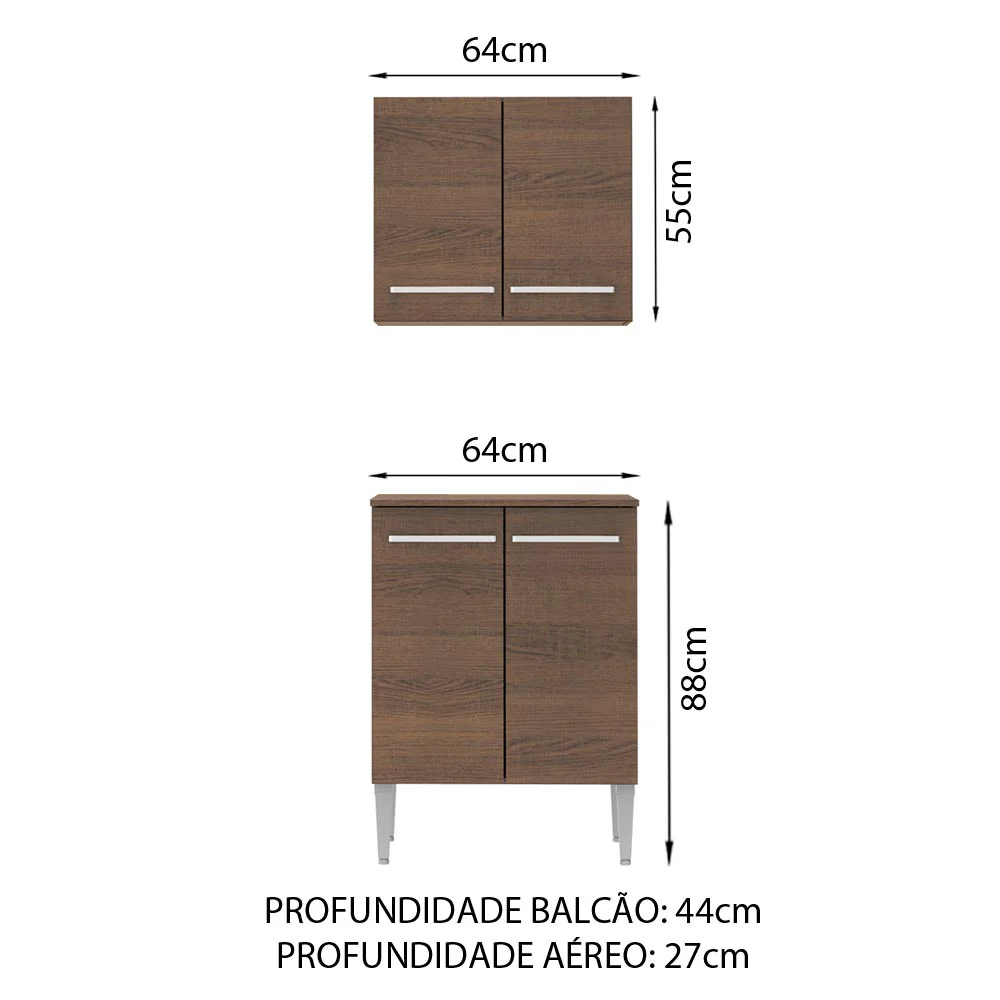 Kit com Armário Aéreo e Balcão 64cm Rustic Emilly Madesa - Image 2