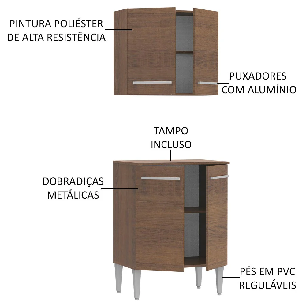 Kit com Armário Aéreo e Balcão 64cm Rustic Emilly Madesa - Image 3