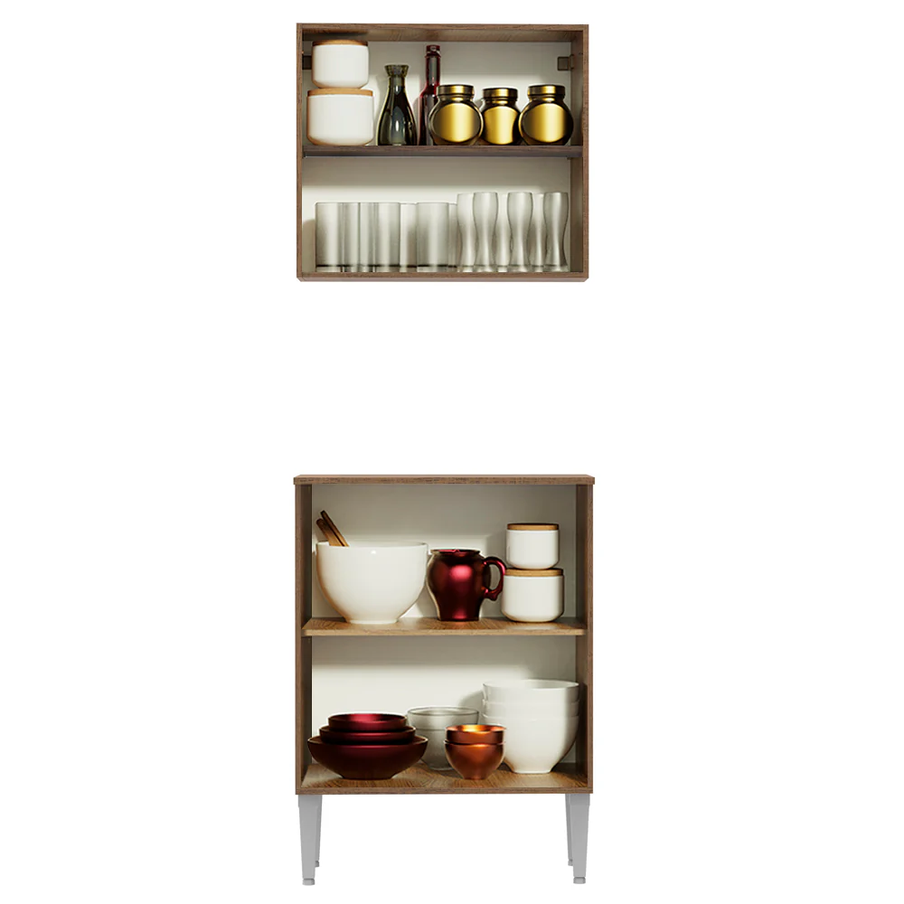 Kit com Armário Aéreo e Balcão 64cm Rustic/Preto Emilly Madesa - Image 4