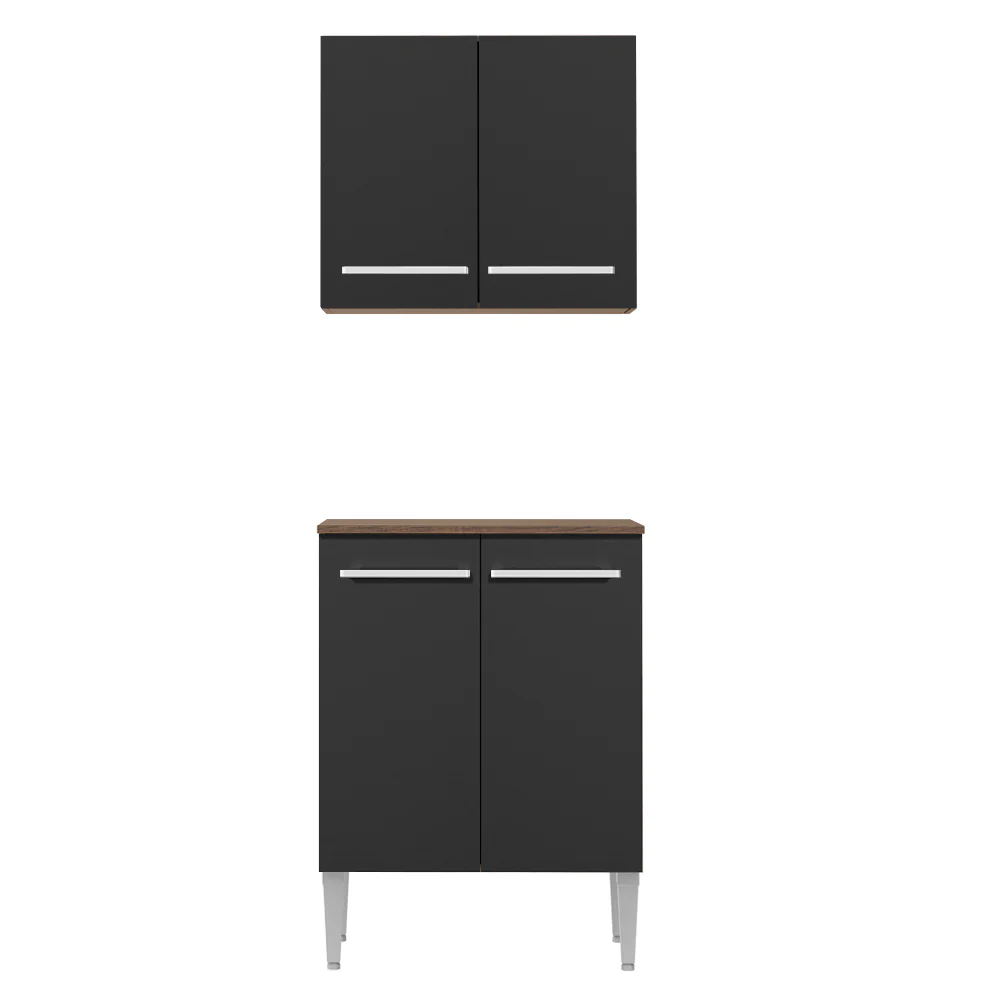 Kit com Armário Aéreo e Balcão 64cm Rustic/Preto Emilly Madesa - Image 8