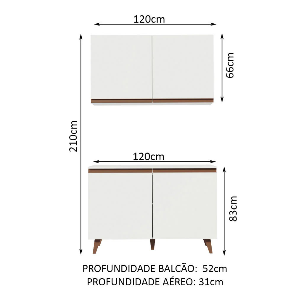 Kit Madesa Reims 120 cm com Armário Aéreo e Balcão Gabinete de Pia Branco - Image 2
