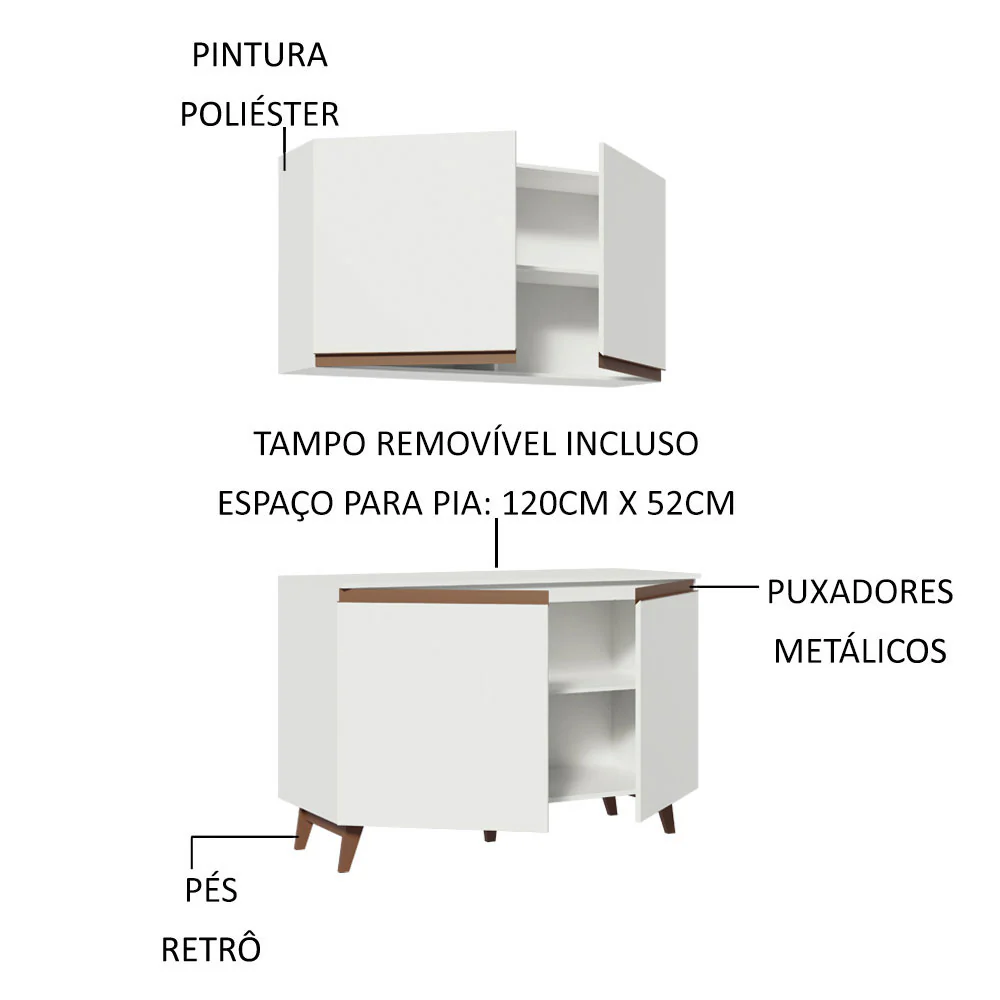 Kit Madesa Reims 120 cm com Armário Aéreo e Balcão Gabinete de Pia Branco - Image 3