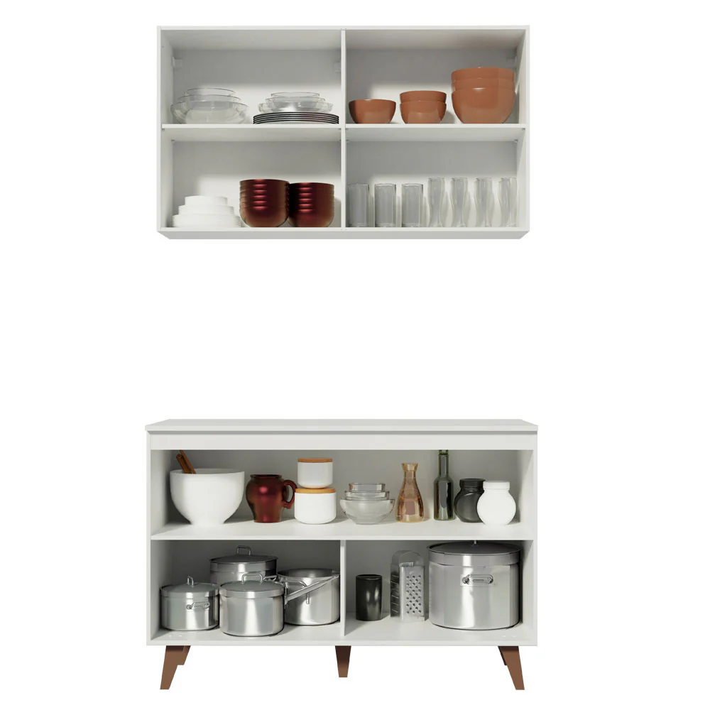 Kit Madesa Reims 120 cm com Armário Aéreo e Balcão Gabinete de Pia Branco - Image 4