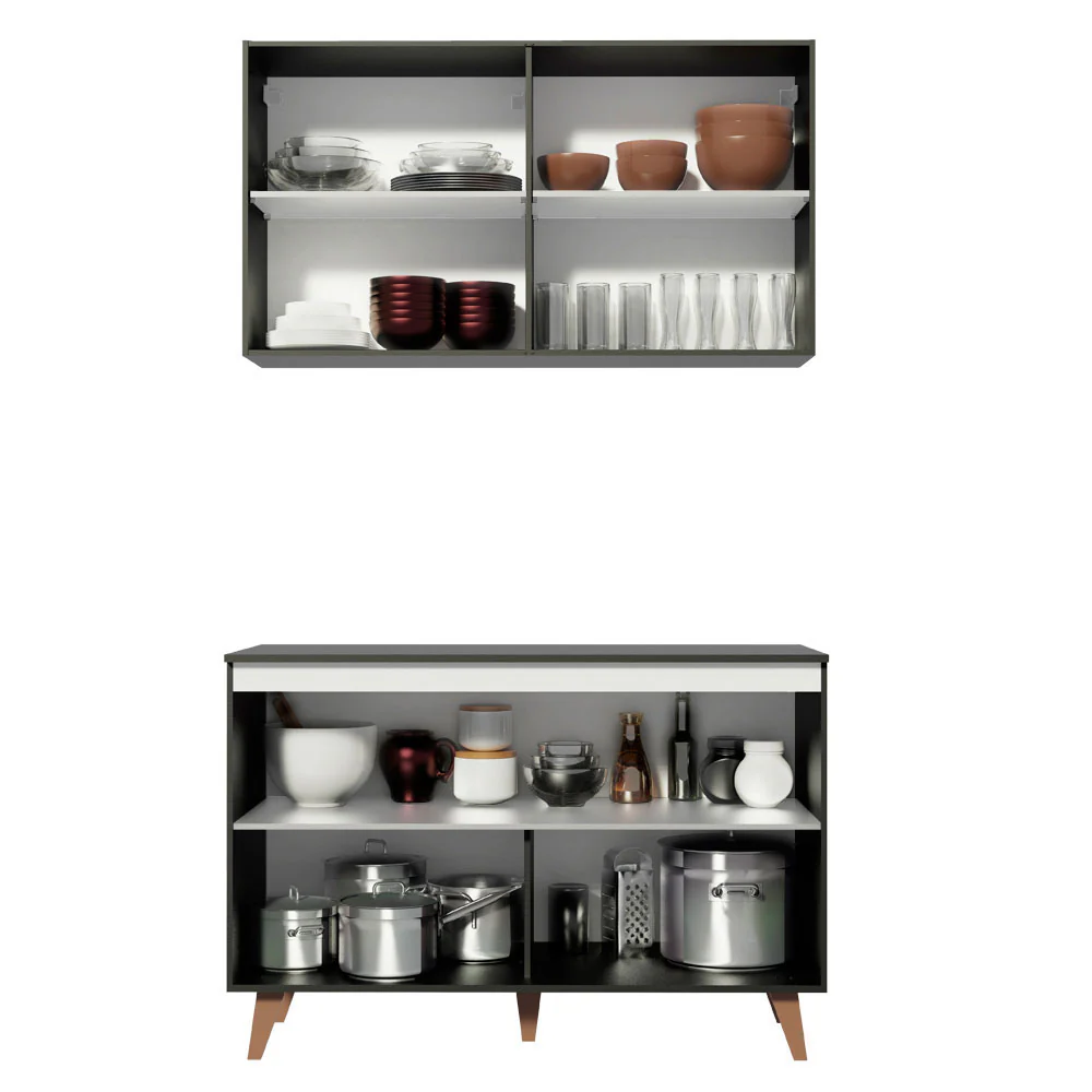 Kit Madesa Reims 120 cm com Armário Aéreo e Balcão Gabinete de Pia Preto - Image 4