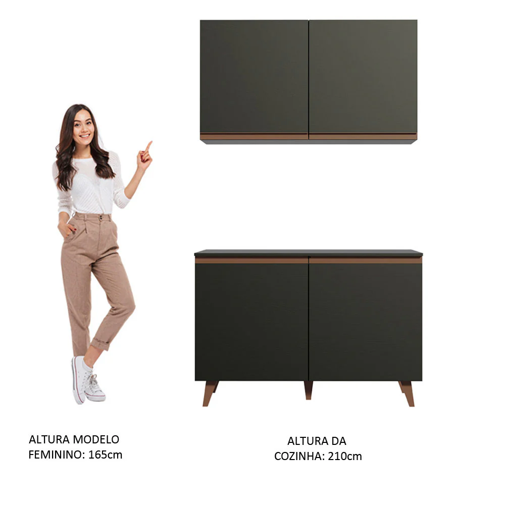 Kit Madesa Reims 120 cm com Armário Aéreo e Balcão Gabinete de Pia Preto - Image 5