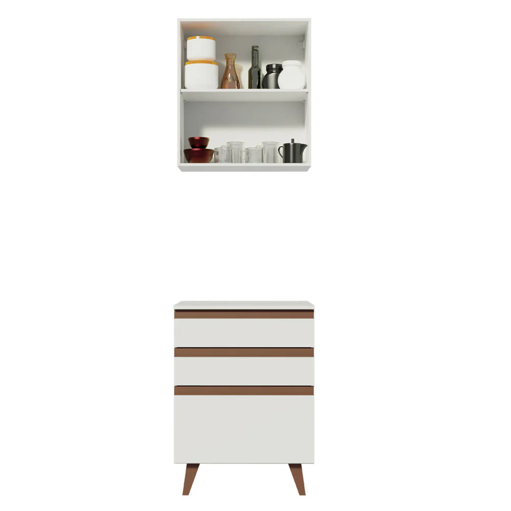 Kit Madesa Reims 60 cm com Armário Aéreo e Balcão com 3 Gavetas Branco - Image 4