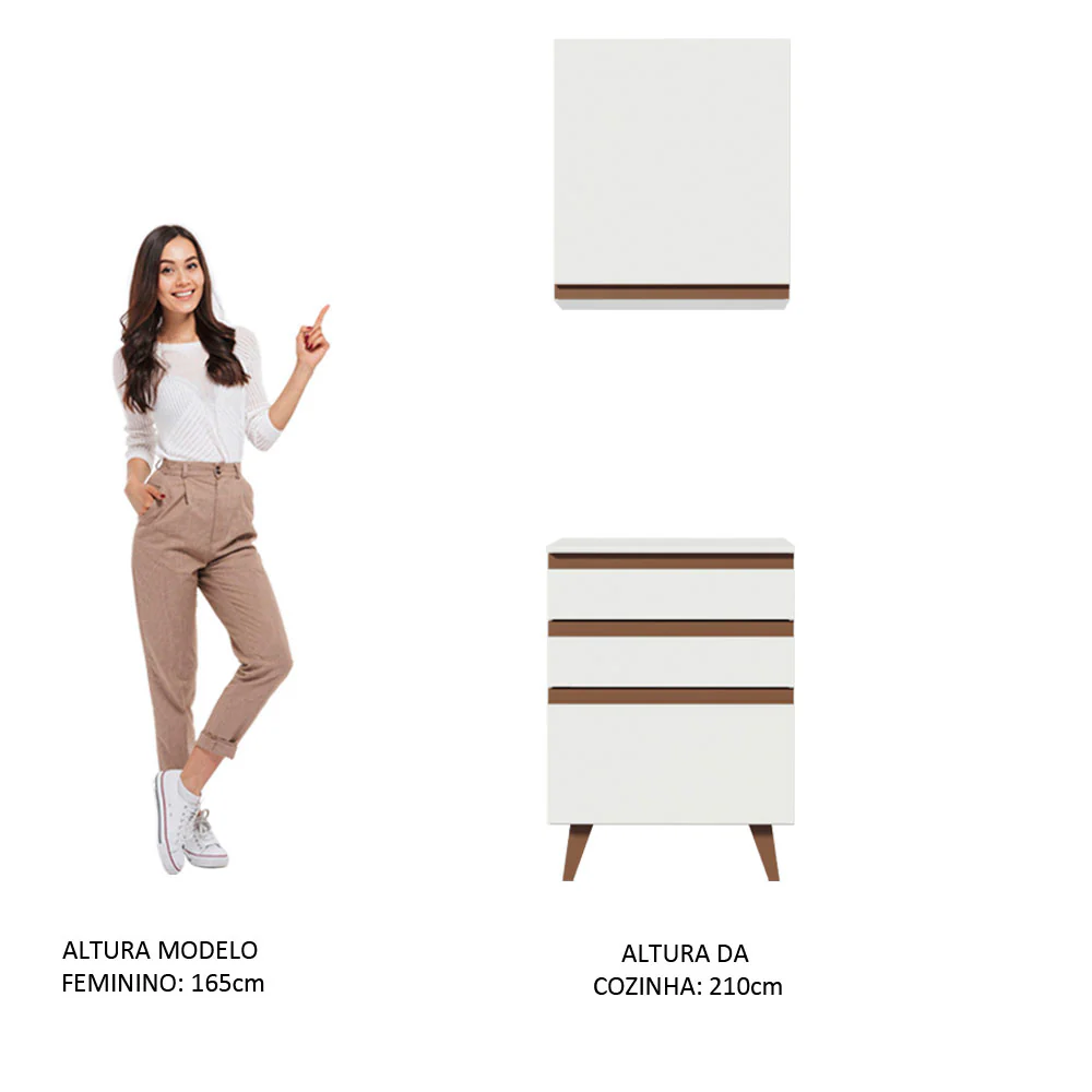 Kit Madesa Reims 60 cm com Armário Aéreo e Balcão com 3 Gavetas Branco - Image 5