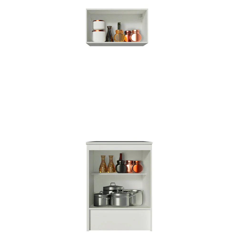 Kit Madesa Topazio 60 cm 2 Portas com Armário Aéreo e Balcão Branco/Preto - Image 4