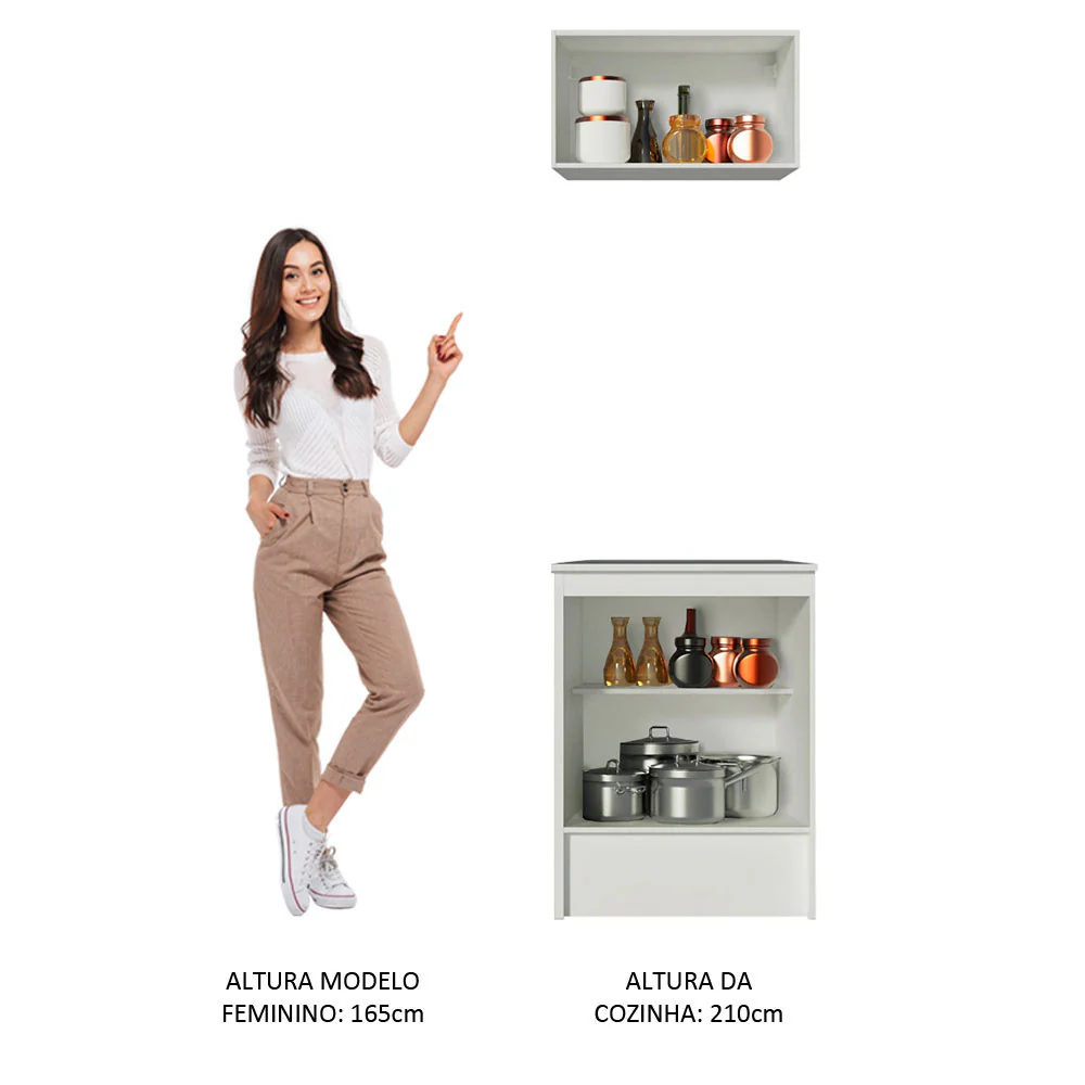 Kit Madesa Topazio 60 cm 2 Portas com Armário Aéreo e Balcão Branco/Preto - Image 5