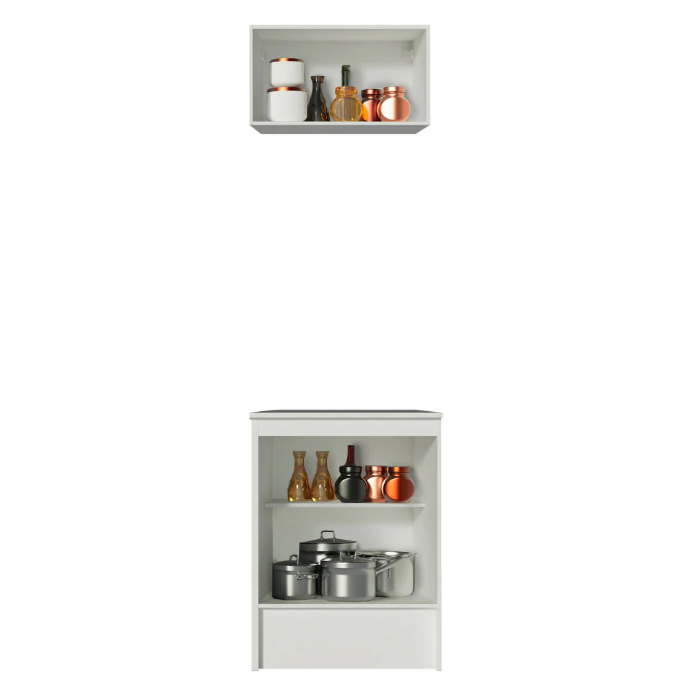 Kit Madesa Topazio 60 cm 2 Portas com Armário Aéreo e Balcão Branco/Rustic - Image 4