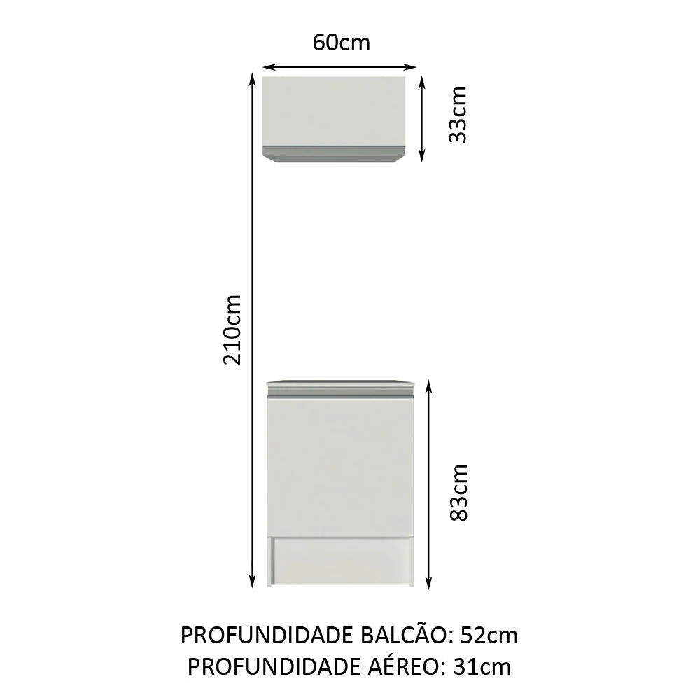 Kit Madesa Topazio 60 cm com Armário e Balcão Branco - Image 3