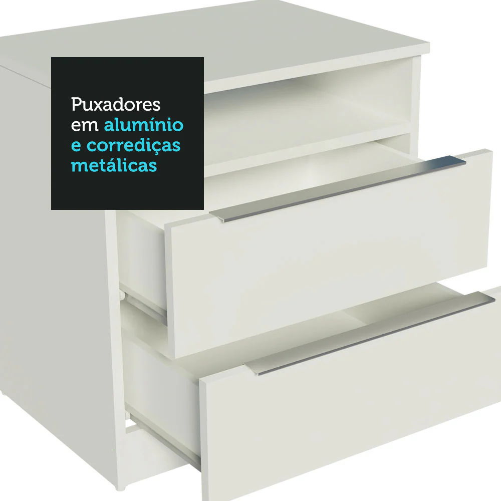 Mesa de Cabeceira Madesa 3227 com 2 Gavetas Branco - Image 4