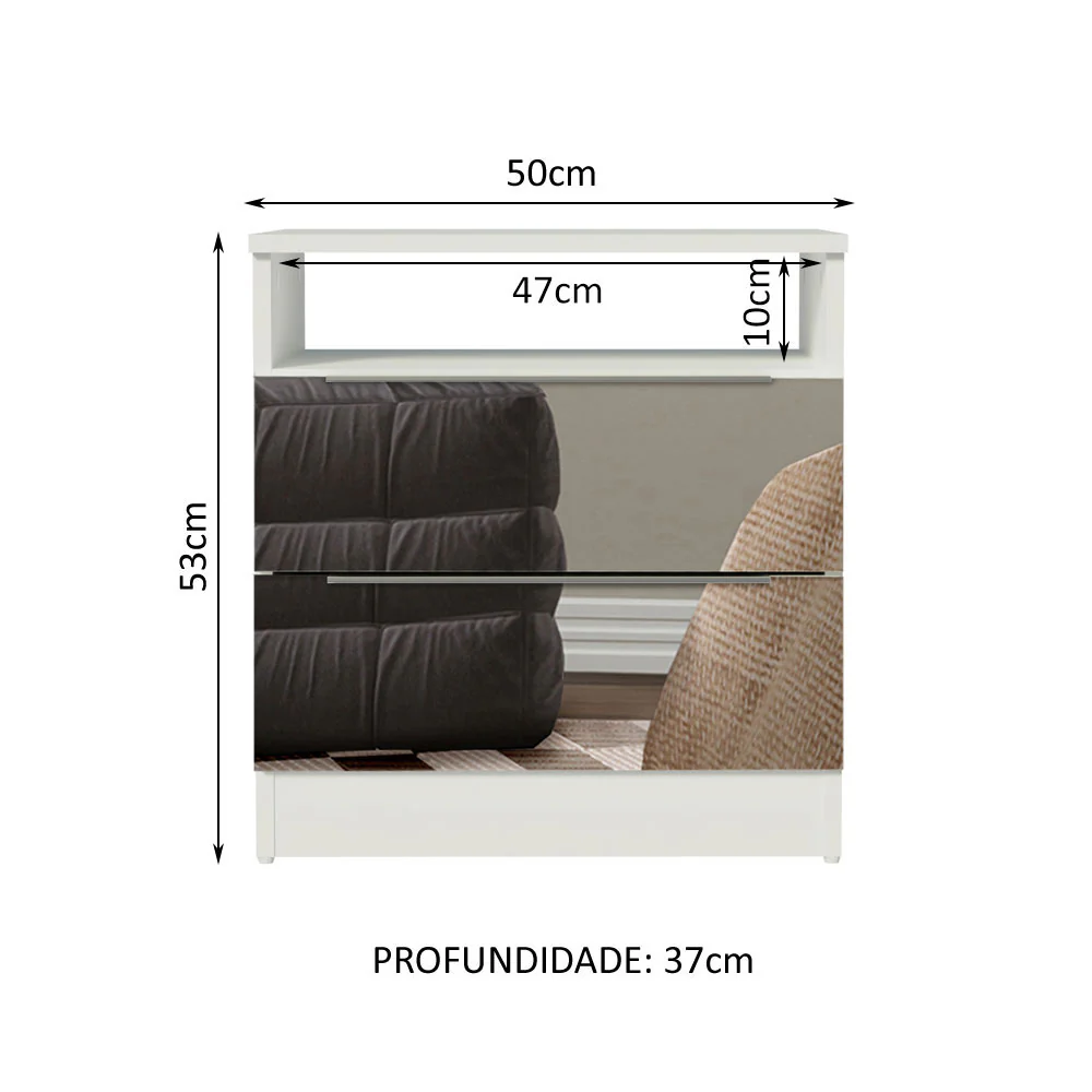 Mesa de Cabeceira Madesa 3227 2 Gavetas com Espelho Branco - Image 3