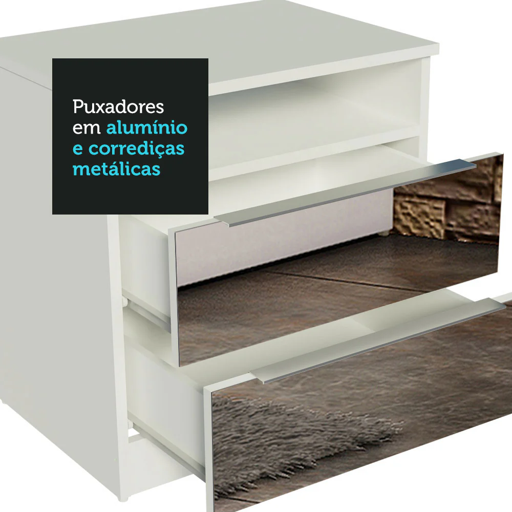 Mesa de Cabeceira Madesa 3227 2 Gavetas com Espelho Branco - Image 4