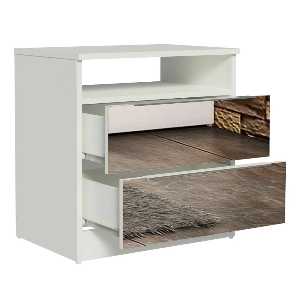 Mesa de Cabeceira Madesa 3227 2 Gavetas com Espelho Branco - Image 5
