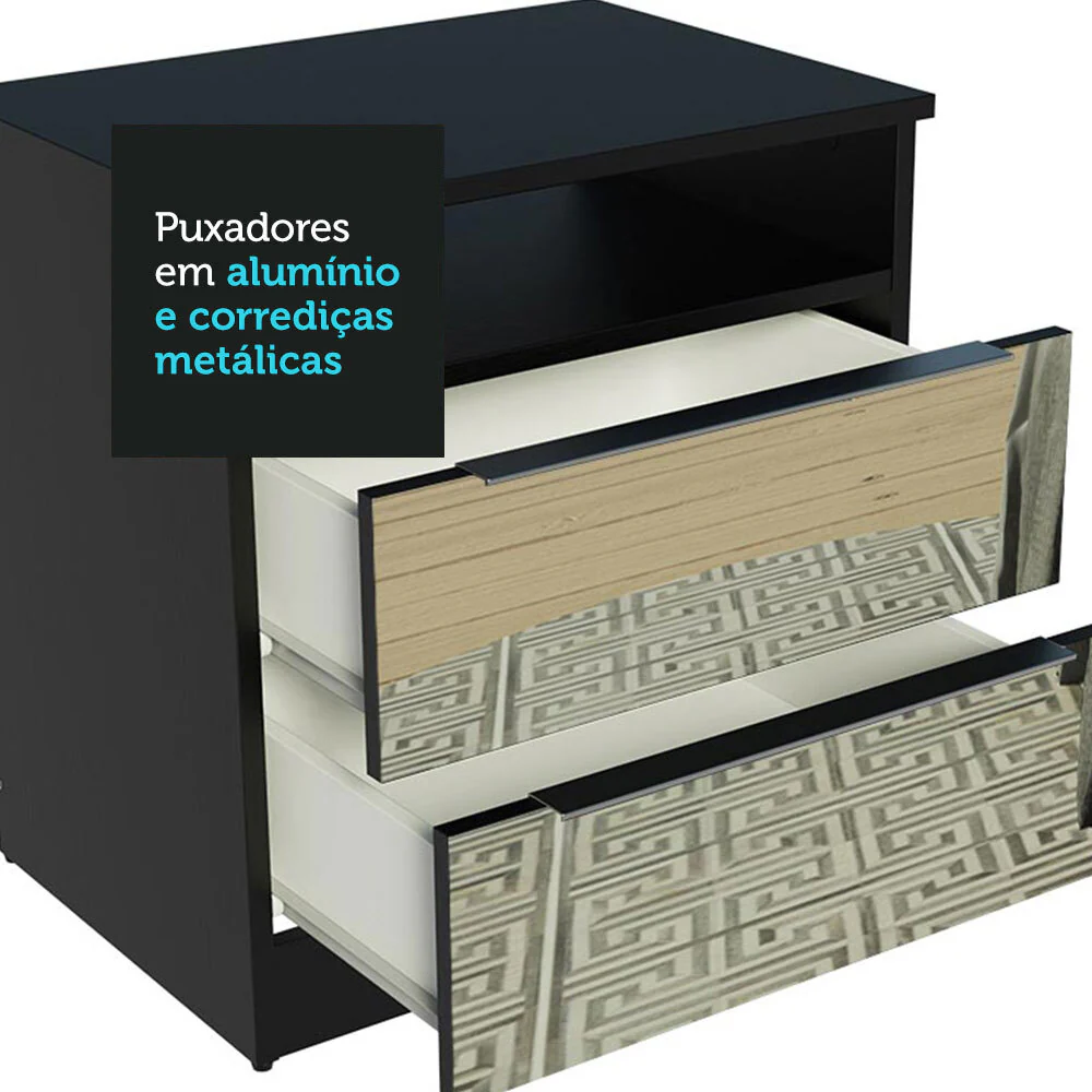 Mesa de Cabeceira Madesa 3227 2 Gavetas com Espelho Preto - Image 4