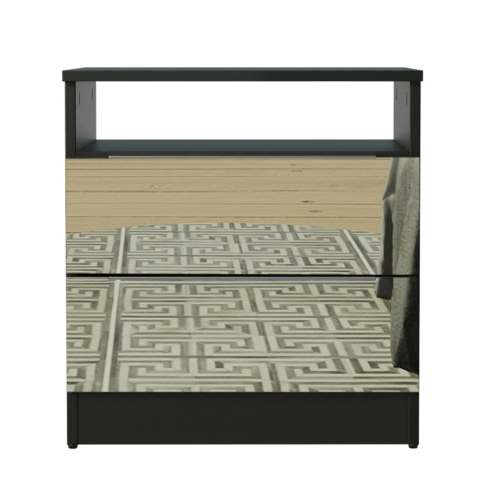 Mesa de Cabeceira Madesa 3227 2 Gavetas com Espelho Preto - Image 9