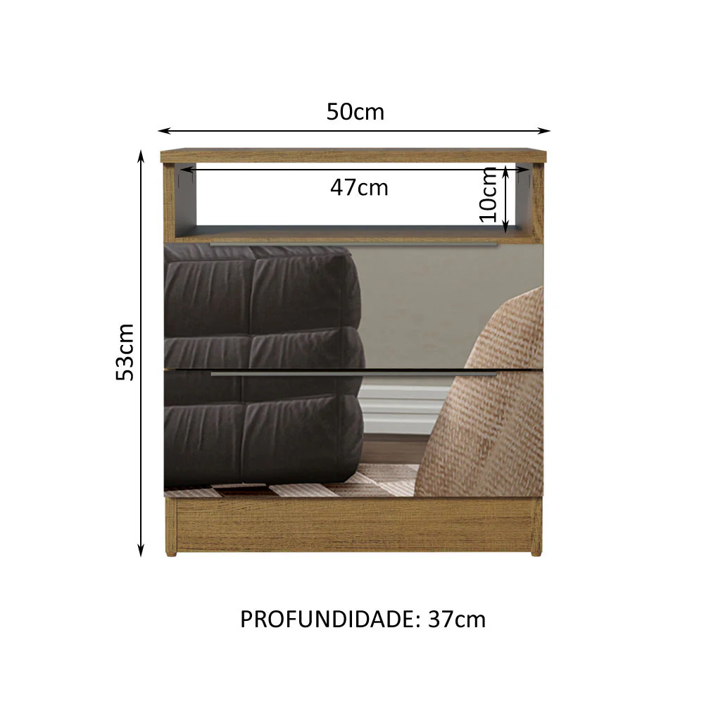 Mesa de Cabeceira Madesa 3227 2 Gavetas com Espelho Rustic - Image 3