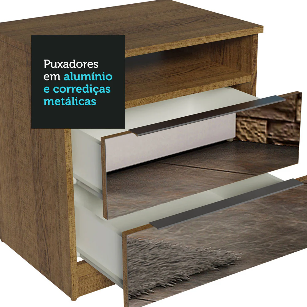 Mesa de Cabeceira Madesa 3227 2 Gavetas com Espelho Rustic - Image 4