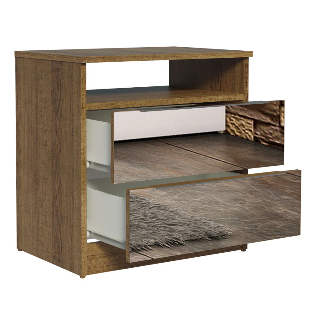 Mesa de Cabeceira Madesa 3227 2 Gavetas com Espelho Rustic - Image 5