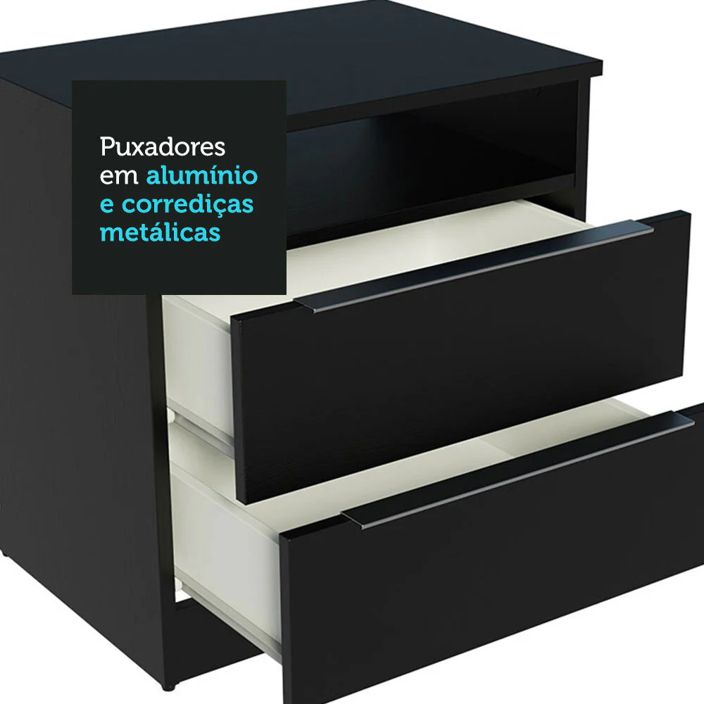 Mesa de Cabeceira Madesa 3227 com 2 Gavetas Preto - Image 4