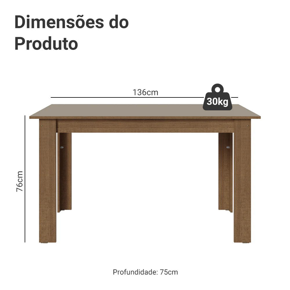 Mesa de Jantar Retangular Tampo de Madeira Rustic/Crema 5231 Madesa - Image 2
