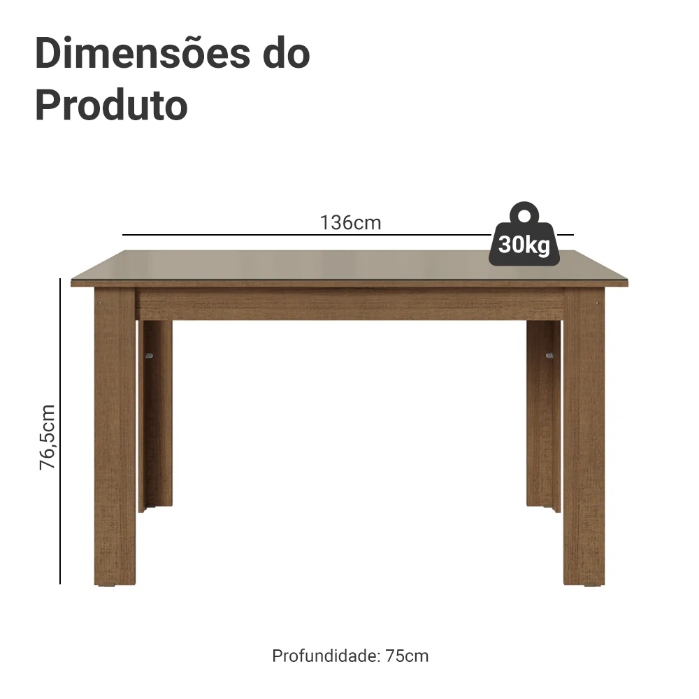 Mesa de Jantar Retangular Tampo de Vidro Rustic/Crema 5231 Madesa - Image 2
