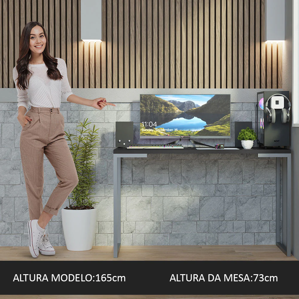 Mesa de Escritório Industrial Preta 120cm Nero Marquina Madesa - Image 6