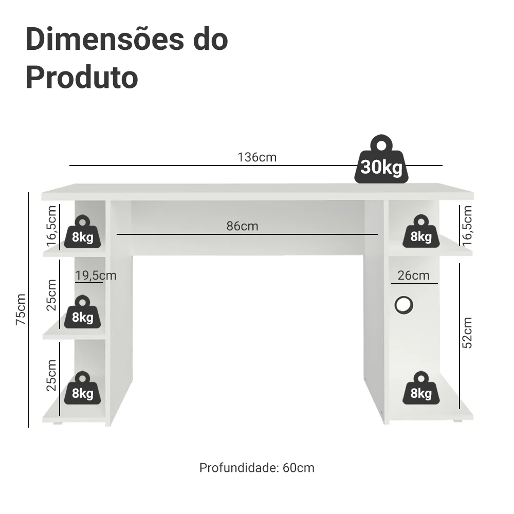 Mesa para Computador Gamer Madesa 9409 Branco - Image 3