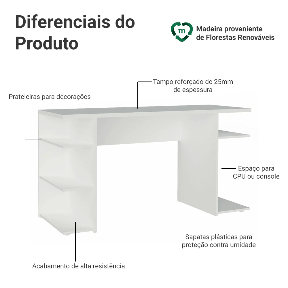 Mesa para Computador Gamer Madesa 9409 Branco - Image 4