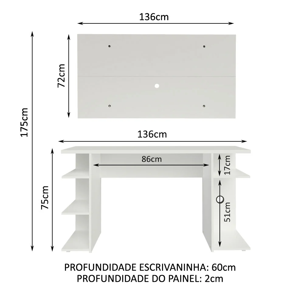 Mesa para Computador Gamer Madesa 9409 e Painel para TV até 50 Polegadas Branco - Image 3
