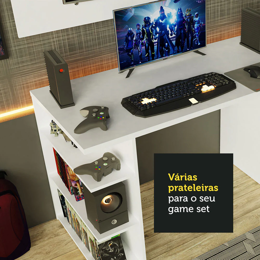 Mesa para Computador Gamer Madesa 9409 e Painel para TV até 50 Polegadas Branco - Image 7