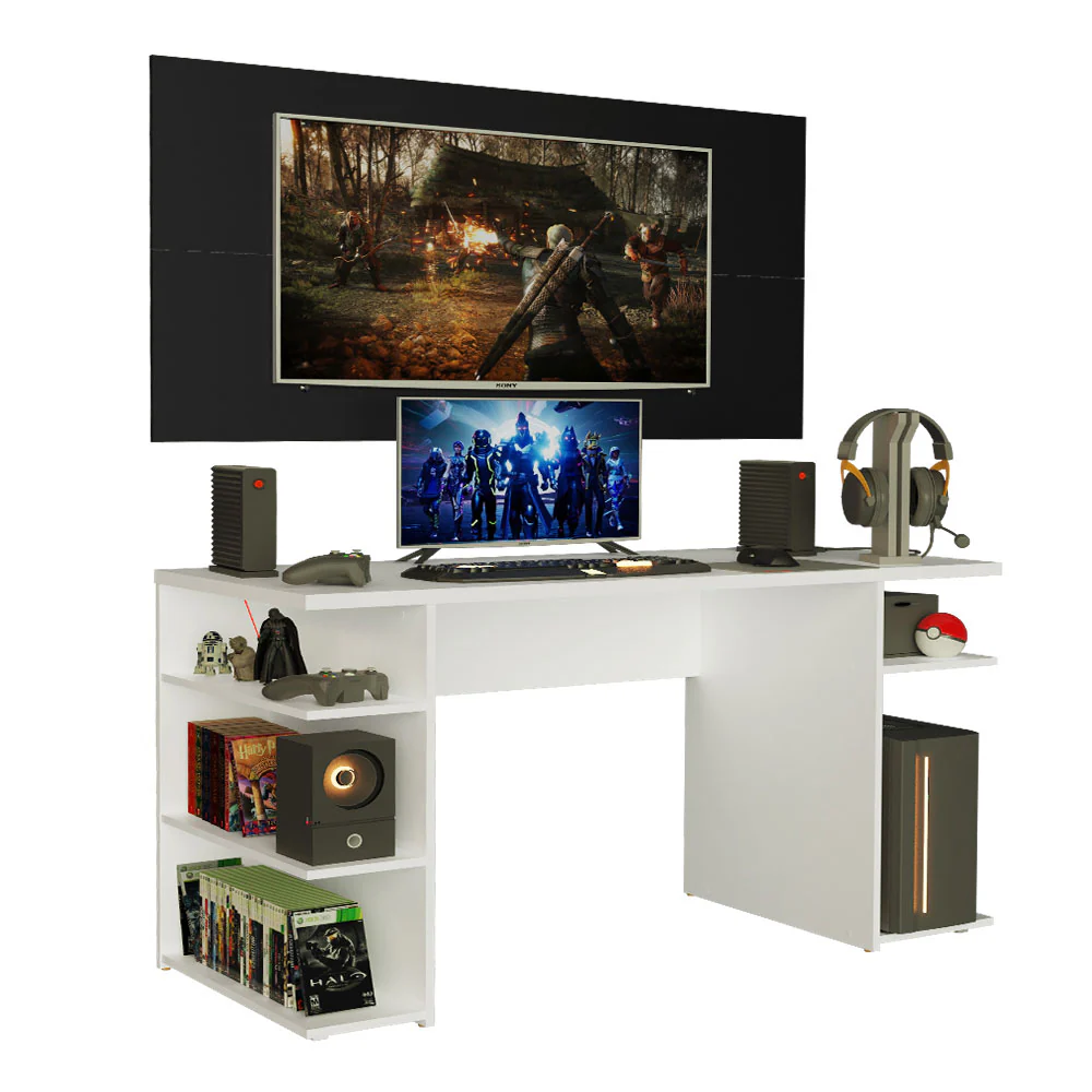 Mesa para Computador Gamer Madesa 9409 e Painel para TV até 50 Polegadas Branco/Preto - Image 2