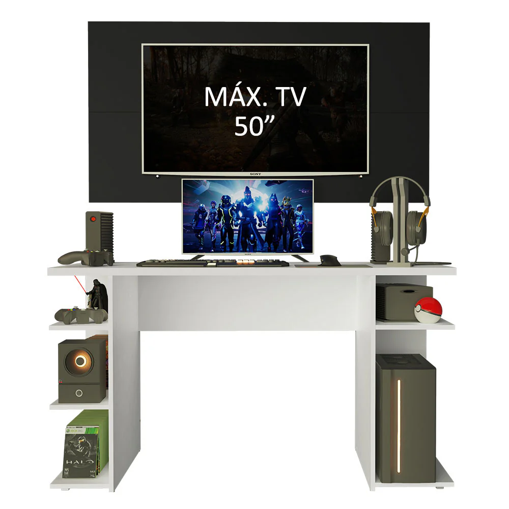 Mesa para Computador Gamer Madesa 9409 e Painel para TV até 50 Polegadas Branco/Preto - Image 4