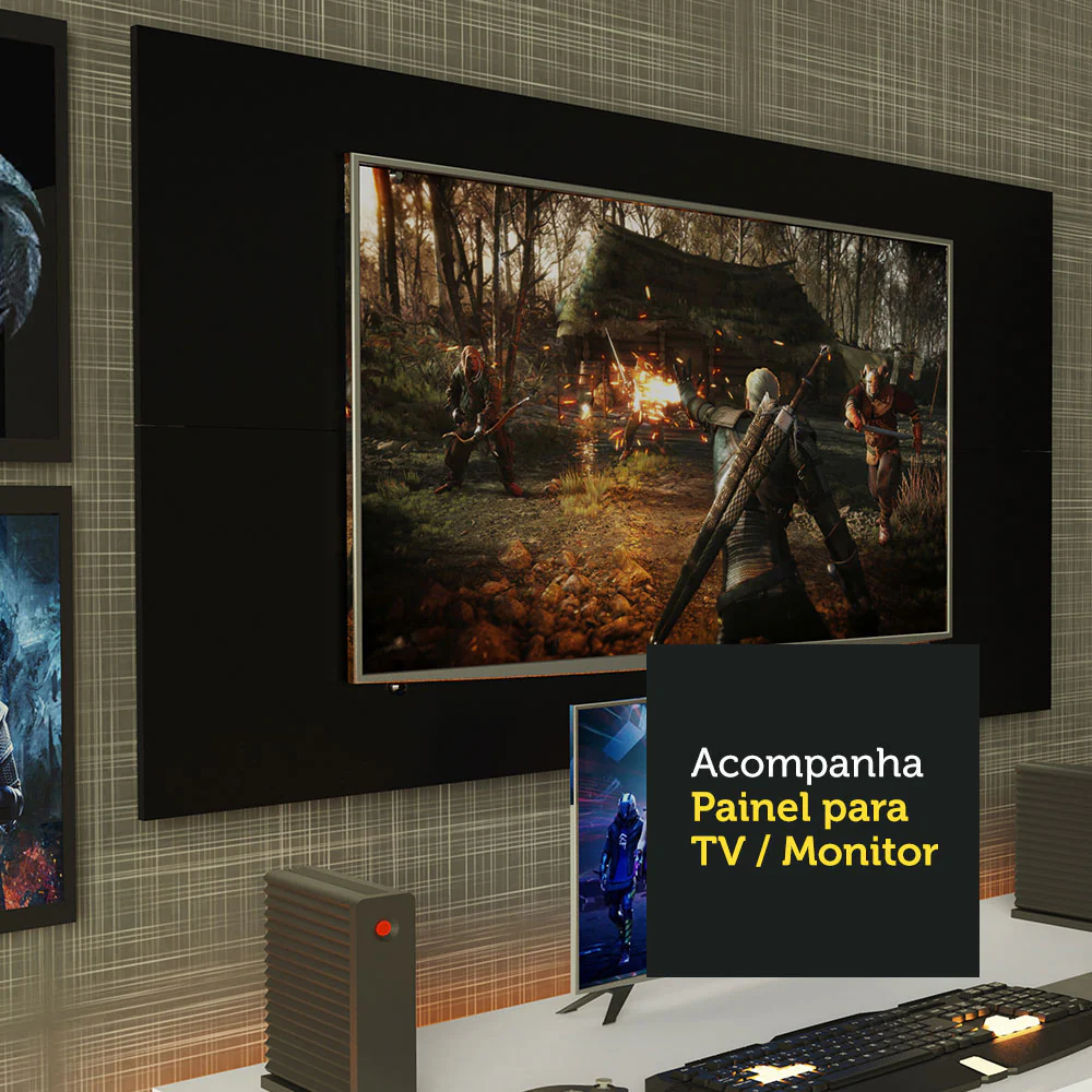 Mesa para Computador Gamer Madesa 9409 e Painel para TV até 50 Polegadas Branco/Preto - Image 5