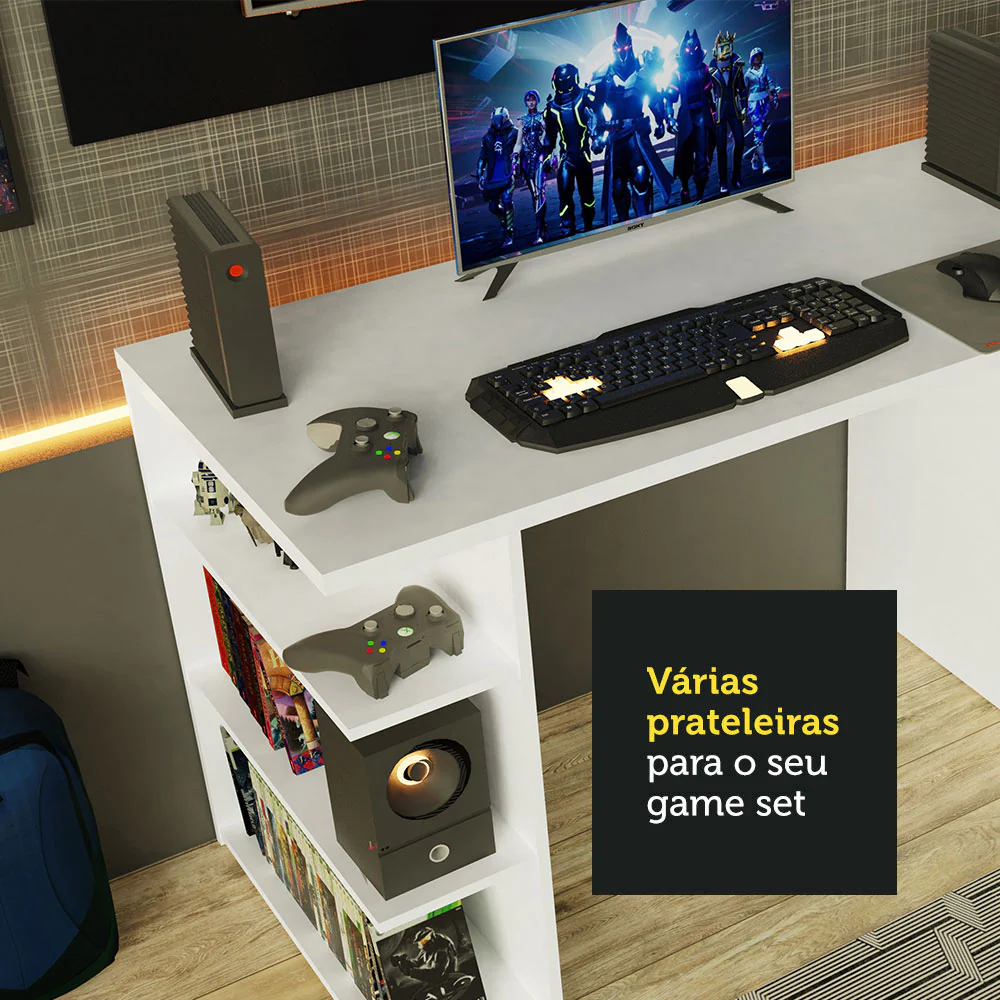 Mesa para Computador Gamer Madesa 9409 e Painel para TV até 50 Polegadas Branco/Preto - Image 7