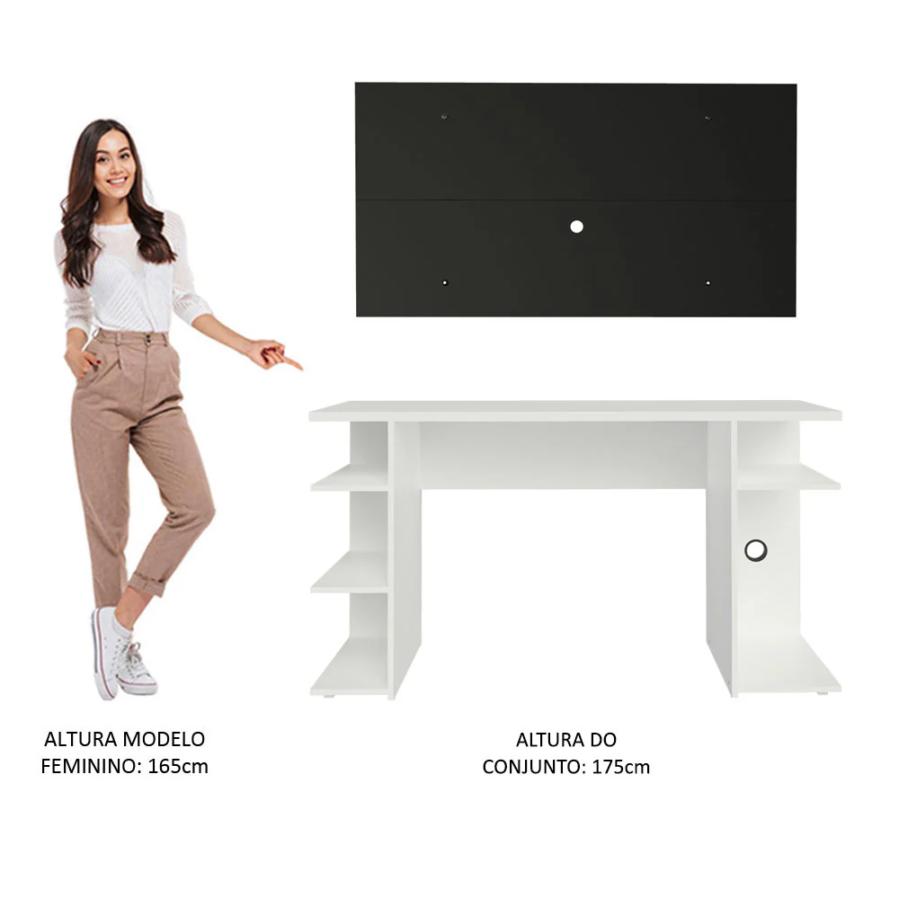 Mesa para Computador Gamer Madesa 9409 e Painel para TV até 50 Polegadas Branco/Preto - Image 8