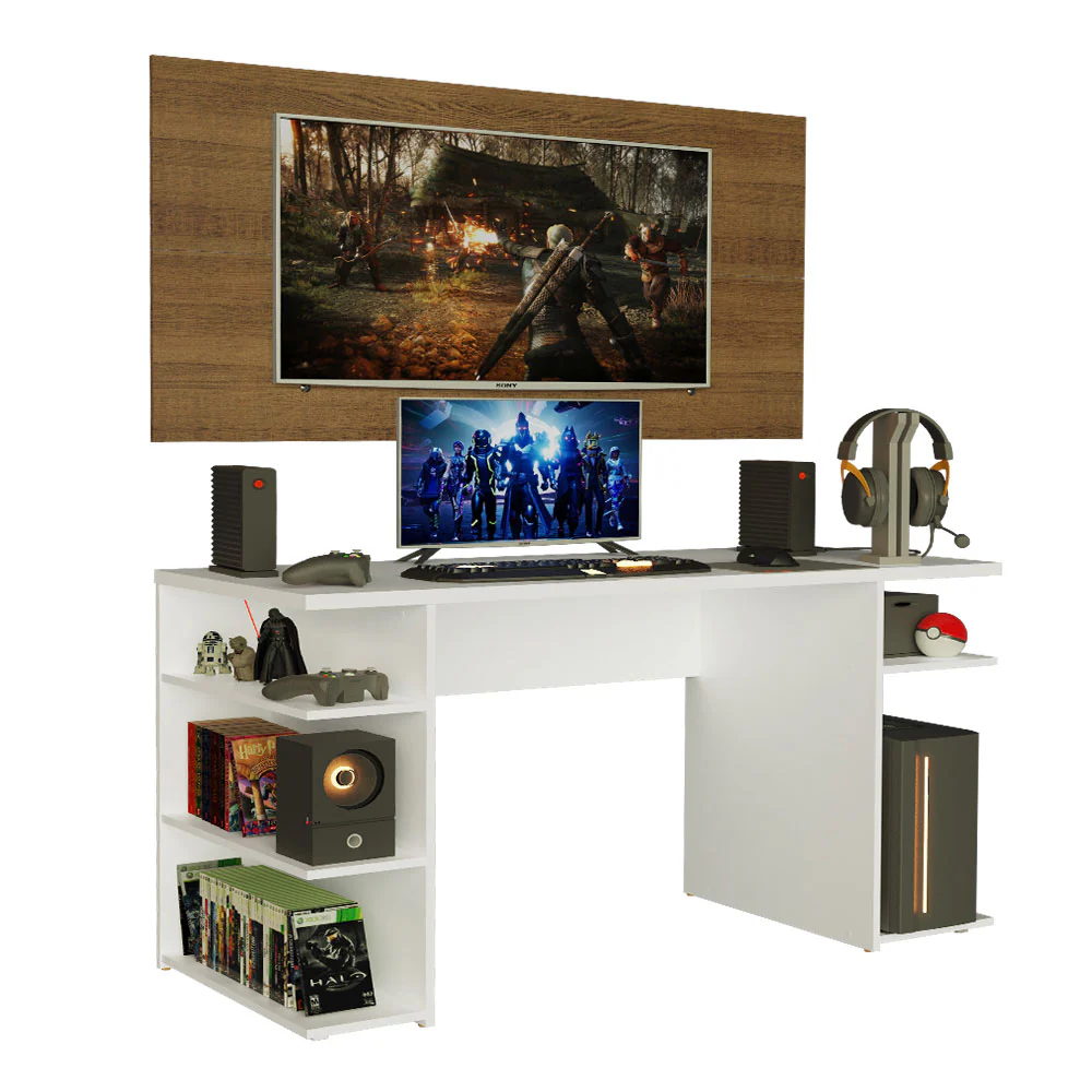 Mesa para Computador Gamer Madesa 9409 e Painel para TV até 50 Polegadas Branco/Rustic - Image 2
