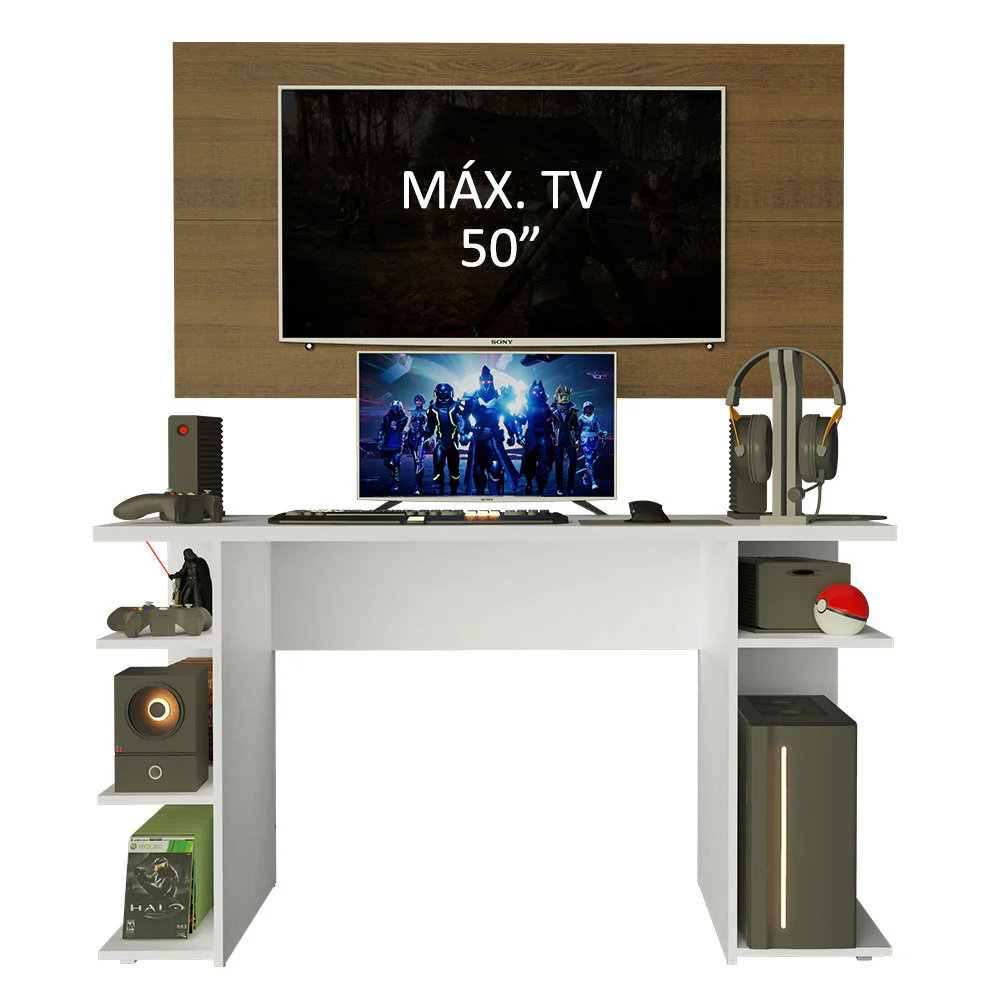 Mesa para Computador Gamer Madesa 9409 e Painel para TV até 50 Polegadas Branco/Rustic - Image 4