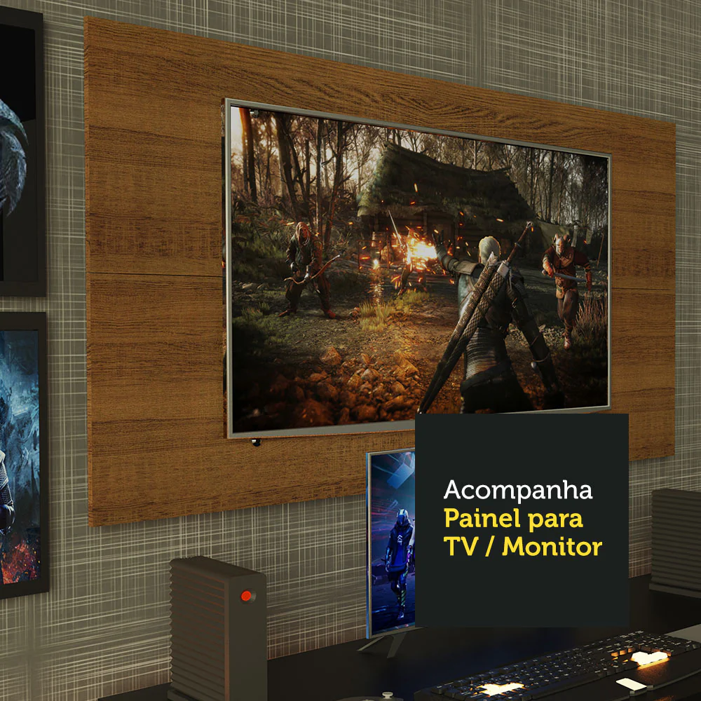 Mesa para Computador Gamer Madesa 9409 e Painel para TV até 50 Polegadas Branco/Rustic - Image 5