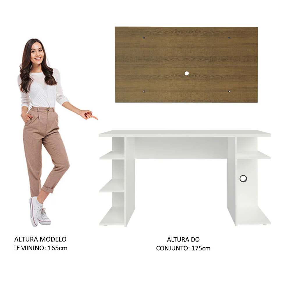 Mesa para Computador Gamer Madesa 9409 e Painel para TV até 50 Polegadas Branco/Rustic - Image 8