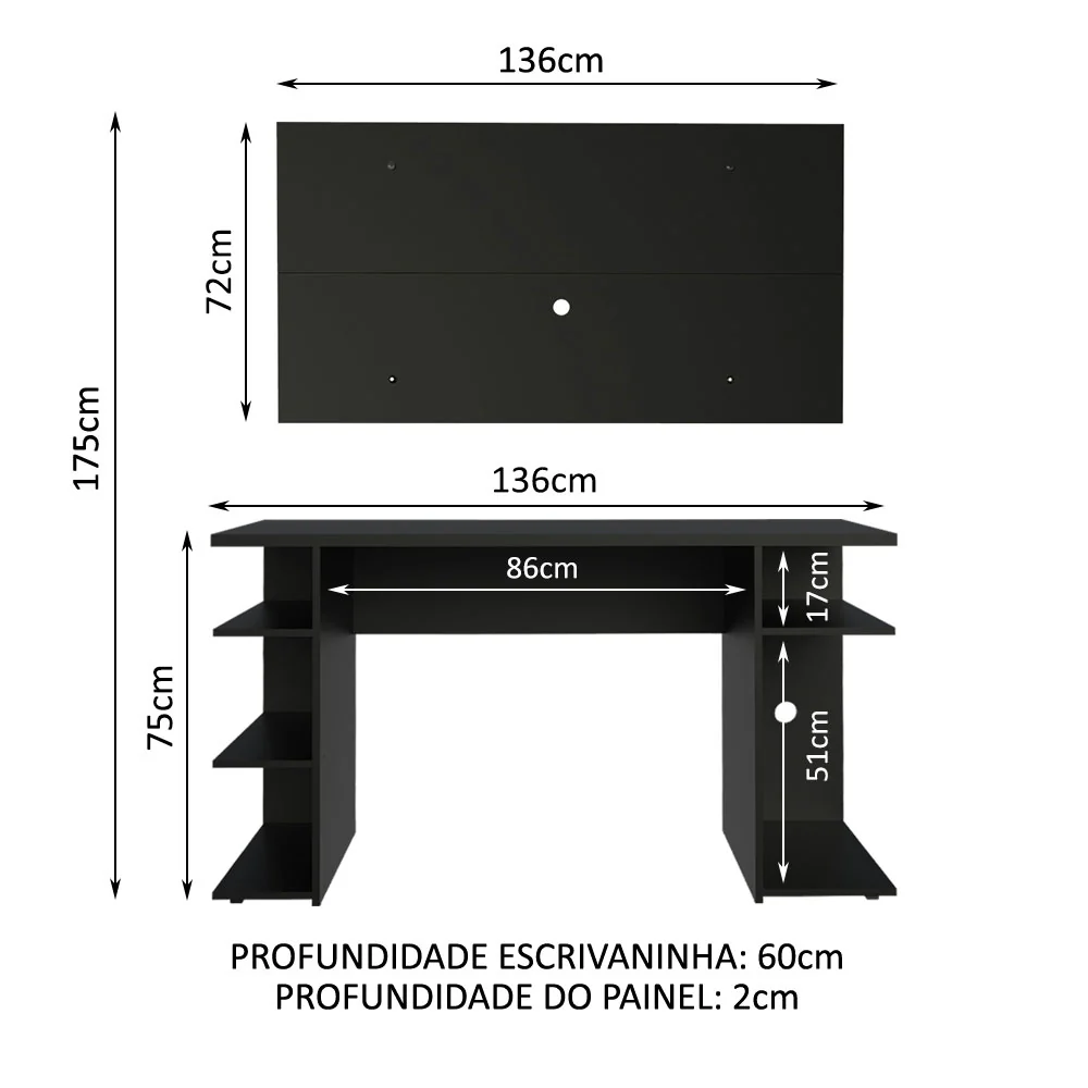 Mesa para Computador Gamer Madesa 9409 e Painel para TV até 50 Polegadas Preto - Image 3