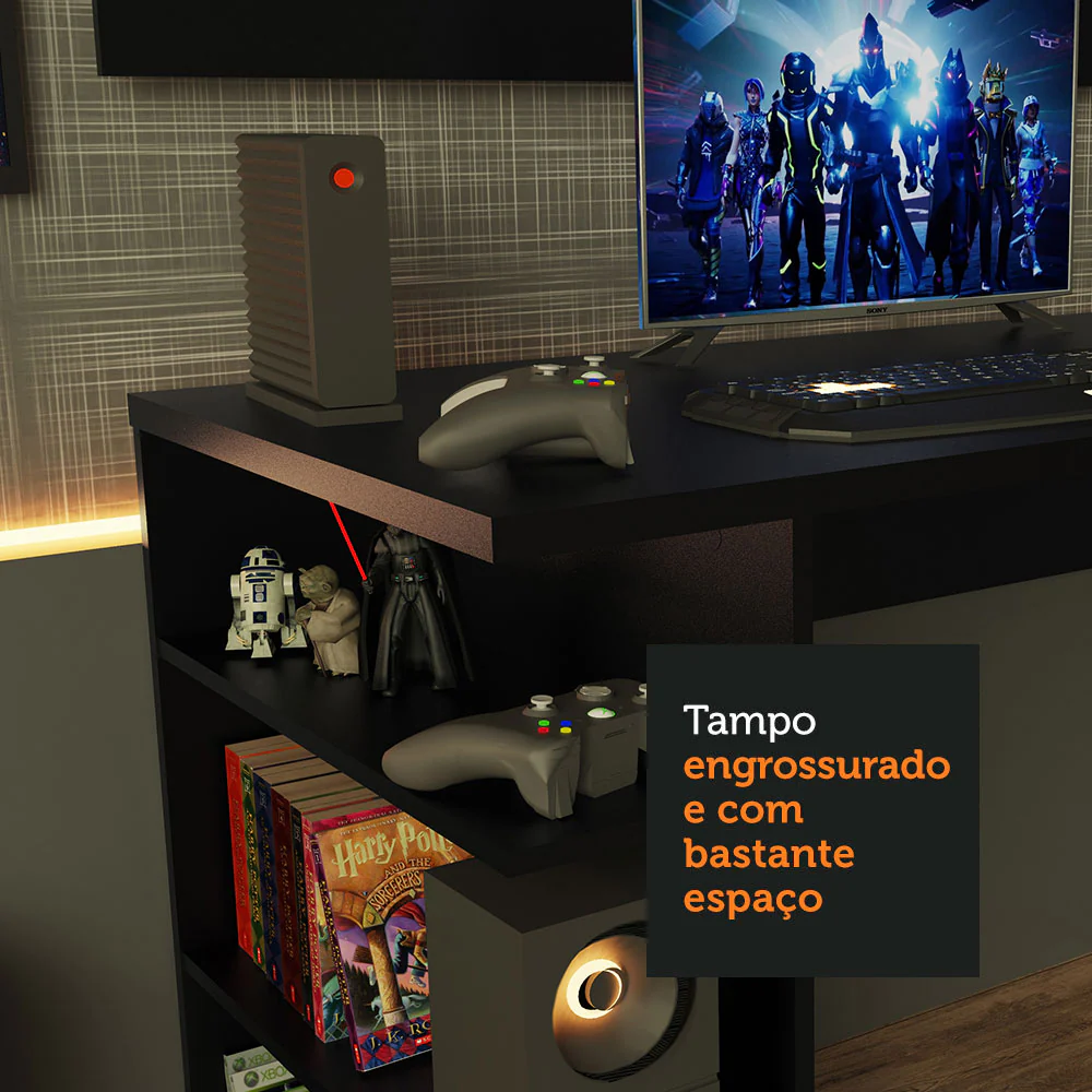 Mesa para Computador Gamer Madesa 9409 e Painel para TV até 50 Polegadas Preto - Image 6