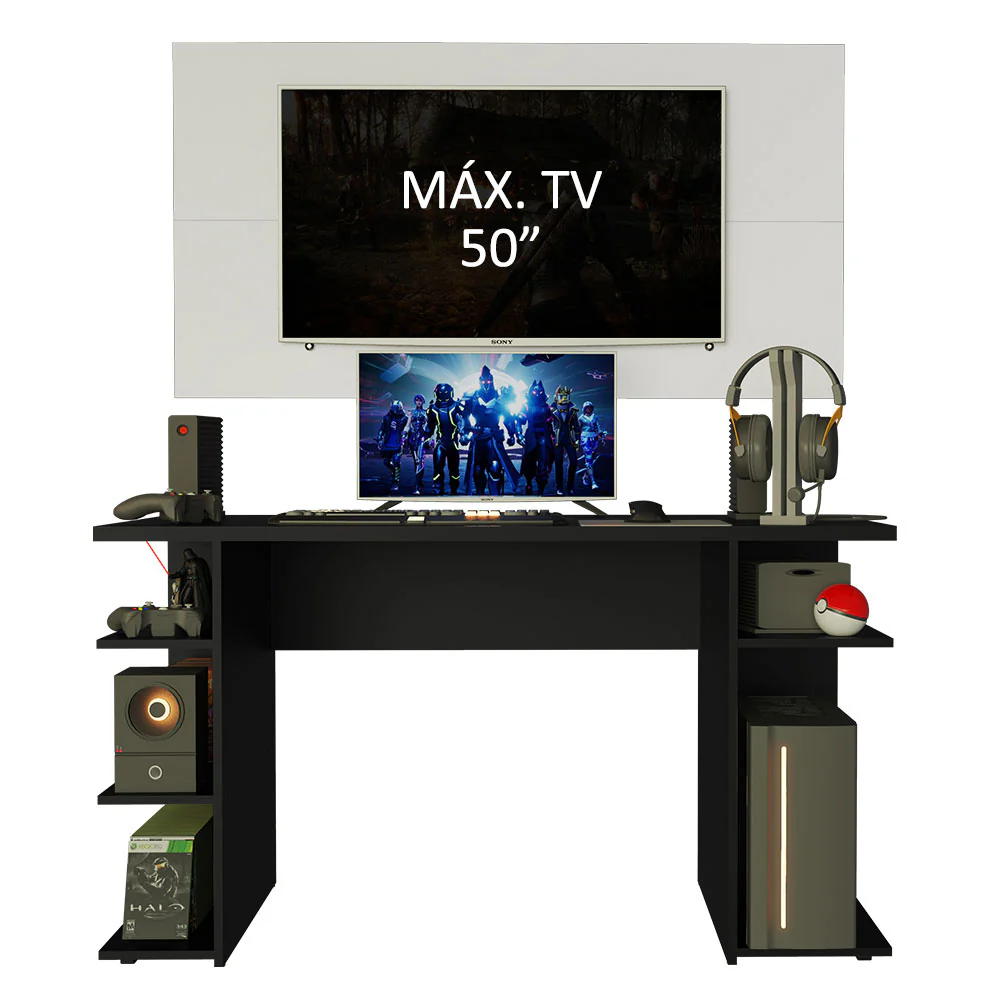 Mesa para Computador Gamer Madesa 9409 e Painel para TV até 50 Polegadas Preto/Branco - Image 4