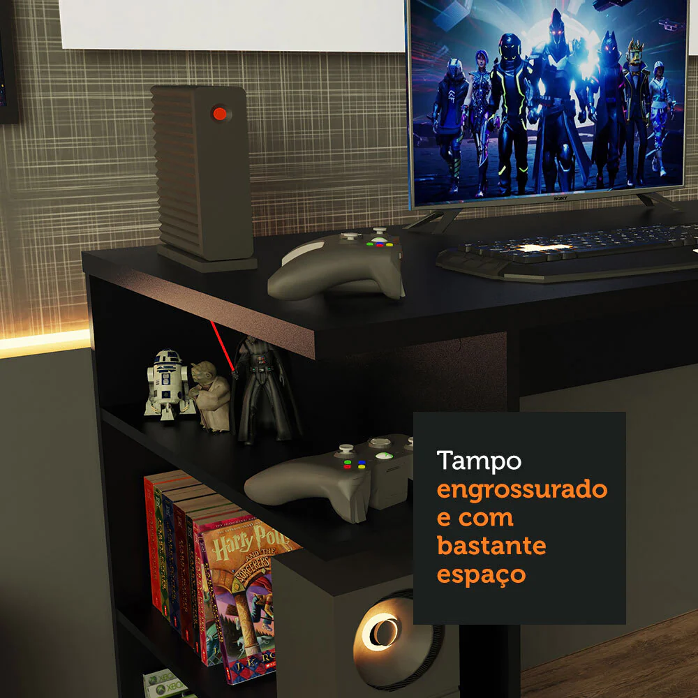 Mesa para Computador Gamer Madesa 9409 e Painel para TV até 50 Polegadas Preto/Branco - Image 6