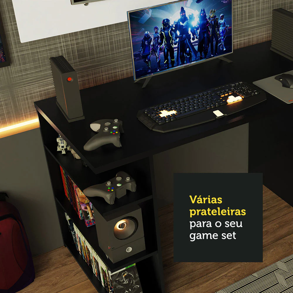 Mesa para Computador Gamer Madesa 9409 e Painel para TV até 50 Polegadas Preto/Branco - Image 7