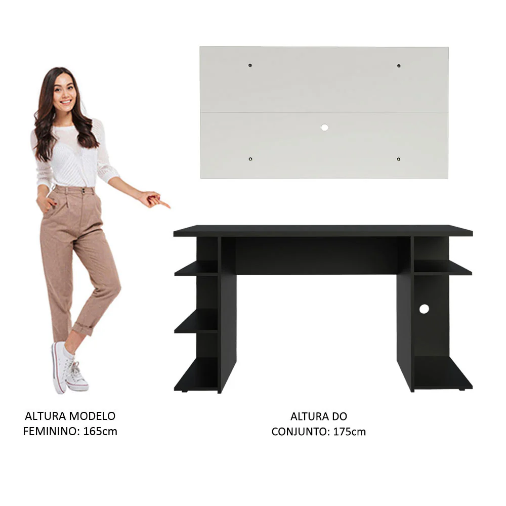 Mesa para Computador Gamer Madesa 9409 e Painel para TV até 50 Polegadas Preto/Branco - Image 8